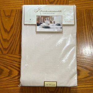 Renaissance Tablecloth Ivory Textured Ribbed 70" Round NEW Elegant